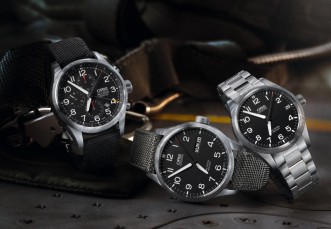 The new Oris ProPilot Collection: (l-r) the Big Crown ProPilot Chronograph GMT, the Big Crown ProPilot Day Date, and the Big Crown ProPilot Date. All three pieces boast a coin-edged bezel – a design element inspired by the turbines of a jet engine.